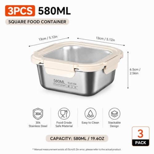 CECOMBINE 3Pack Stainless Steel Food Storage Containers With Lids, Airtight Metal Food Container, Stackable Meal Prep Containers, Leakproof Metal Lunch Box for School Office — view 2