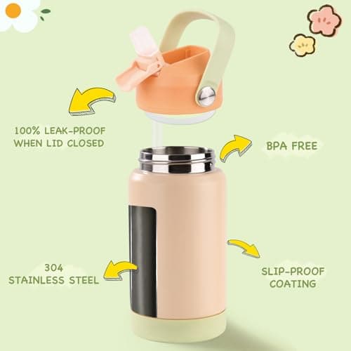 Fijinhom Kids Water Bottle, 360ml/12oz, Stainless Steel Insulated Water Bottle with Straw, Vacuum Leakproof, Kids Water Bottles for School Boys Girls, Keep Drinks Hot Cold,BPA Free,Soft Coral — view 3
