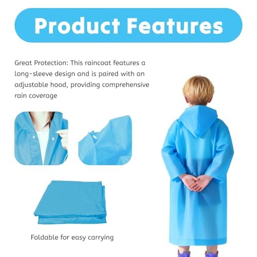 AropaeenGlowry 2pcs Kids Waterproof Rain Poncho with Hood & Sleeves - Reusable EVA Raincoat for Boys Girls, Camping & Travel, Blue — view 5