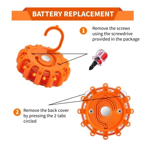 Markstor 6-Pack LED Road Flare Car Emergency Kit,Magnetic Base & Hook Road Flares Safety Light with 9 Flashing Modes,Roadside Flares Emergency Lights for Vehicles (6 Pack) — view 4