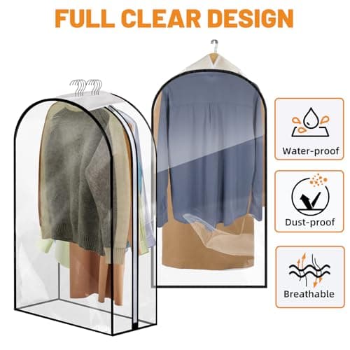 4 Pack Clear Garment Bags, 40/50 Inch Clothes Covers with 10 Inch Gusset — view 4