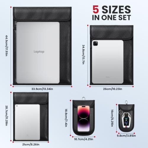 Faraday Bag 5 Pack, Anti-Tracking & RFID Blocking Pouch, Water-Resistant Signal Blocker for Phones & Car Keys & Tablets & Laptops, EMP Bag for Data Security, Travel Protection & Privacy Shield — view 3