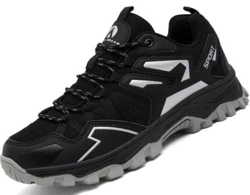 Mufanton Hiking Boots Mens Walking Boots Non-Slip Outdoor Mountain Trekking Shoes Lightweight Travelling Backpacking Camping Footwear Sneaker,Black Silver,EU44