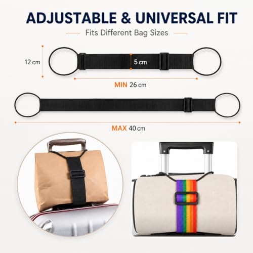 4 Pack Black & Rainbow Colour Elastic Luggage Straps, Heavy Duty Adjustable Bungee Travel Belts for Suitcase, Carry-On Luggage, Backpack, Stroller & Moving Boxes, Durable Secure Hold — view 5