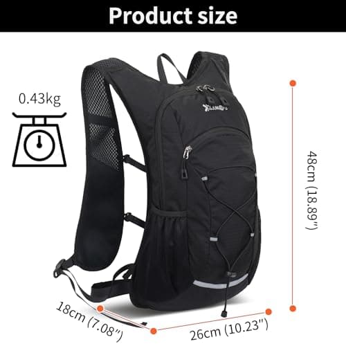 Asnewkit Ultra Lightweight Backpack, 18L Waterproof Hiking Rucksack Bag for Women Men Outdoor Camping, Work Bag, Black — view 3