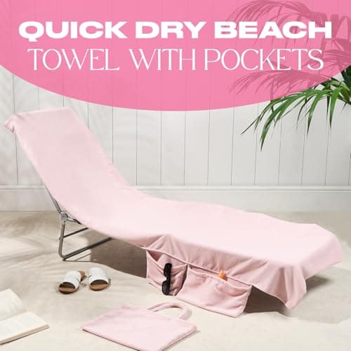 Brentfords Beach Towel in a Bag, Soft Quick-Dry Fabric Lightweight Easy Storage Large Beach Towel with Pockets For Travel Poolside or Beach Days, 75 x 215cm - Blush — view 2