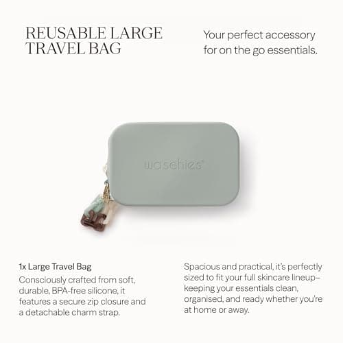 Waschies Large Travel Beauty Bag in Sage - BPA Free Silicone Toiletries Pouch – Machine Washable – Keeps Skincare & Cosmetic Products Hygienic for Travel & Everyday Use — view 4