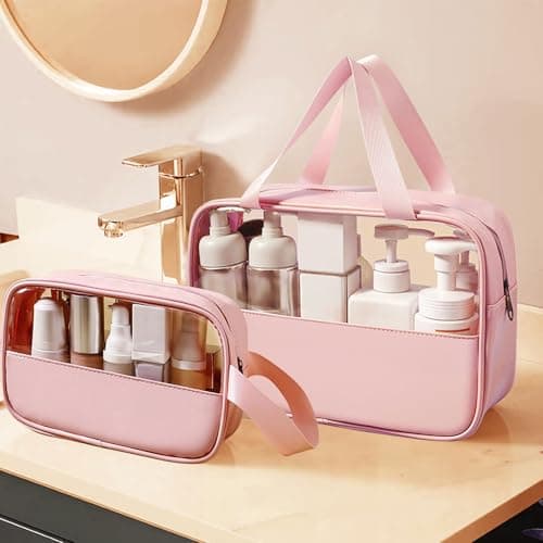 Clear Travel Toiletries Bag, 3Pcs Portable Travel Toiletry Bag(Pink) — view 6