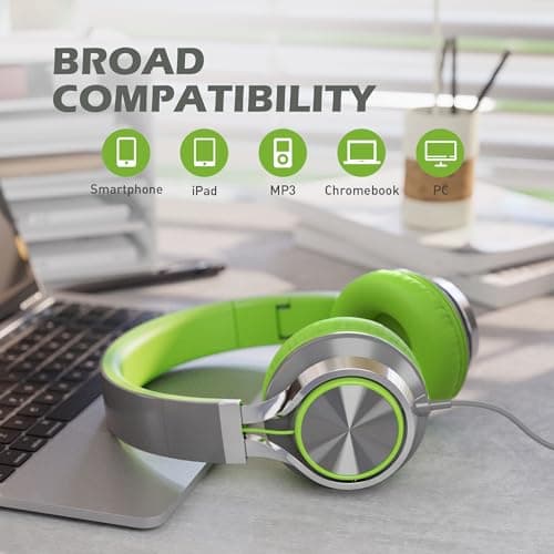 Ailihen C8 Foldable Headphones with Mic and Volume Control, Grey Green — view 6