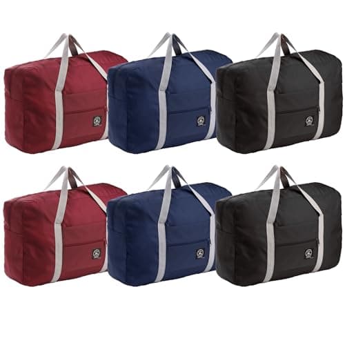 Foraineam 6 Pcs Foldable Travel Duffel Bags, Waterproof Weekender Overnight Tote Bags Personal Item Bag Lightweight Carry-on Luggage Bags for Sports, Gym, Outing, Vacation