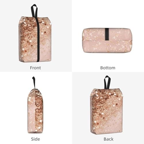 Rose Gold Glitter Print Travel Shoe Bag, Portable Shoe Bag with Zipper Closure Unisex Shoe Pouch Lightweight Shoe Organizer for Travel Storage Home Use, 1Pcs — view 2
