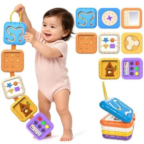 Felly Montessori Busy Board for Toddler 1+ Years, 9 in 1 Baby Sensory Activity Cube, Travel Toys for Airplane and Car, Fine Motor Skill, Birthday for Boys Girls Baby Shower