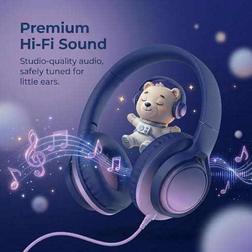 Zollexa Kids Wired Headphones, 85/94dB, Mic, USB-C Adapter, Midnight Blue — view 4
