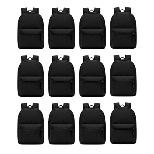12 Pack Backpack , Bulk 17 inch Lightweight Student Outdoor Travel School Book Bag, Black