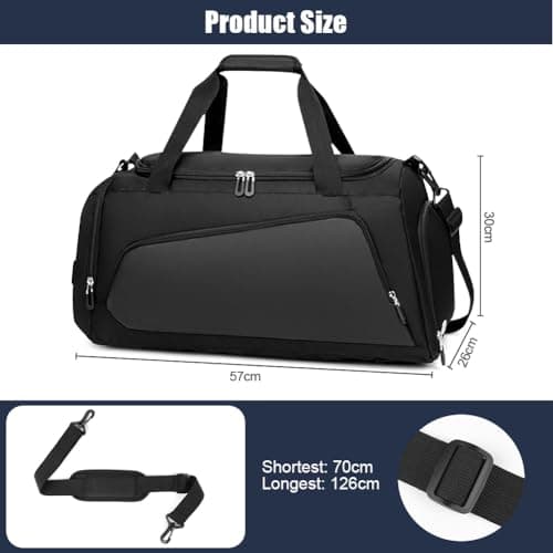 ABOHU Waterproof Gym Bag Duffle Bag with Wet Pockets and Shoe Compartment, Foldable Overnight Weekend Bags for Women Man, Durable Sports Holdall Bags for Sports and Travel (Black, 40L) — view 2