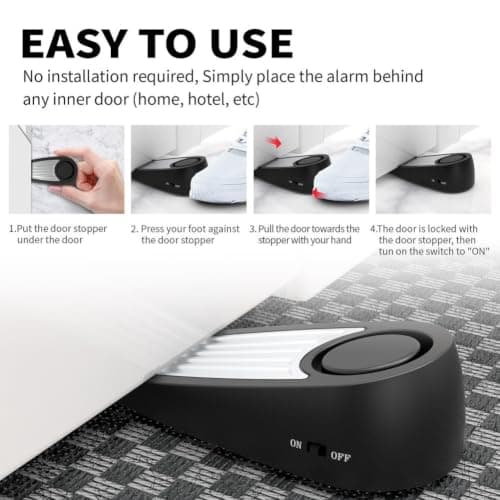 Door Stop Alarm 130dB Loud Security Device Vibration Sensor Anti-Theft Wedge for Hotel Travel Home Apartment Dorm Safety Non-Slip Base(Black) — view 5