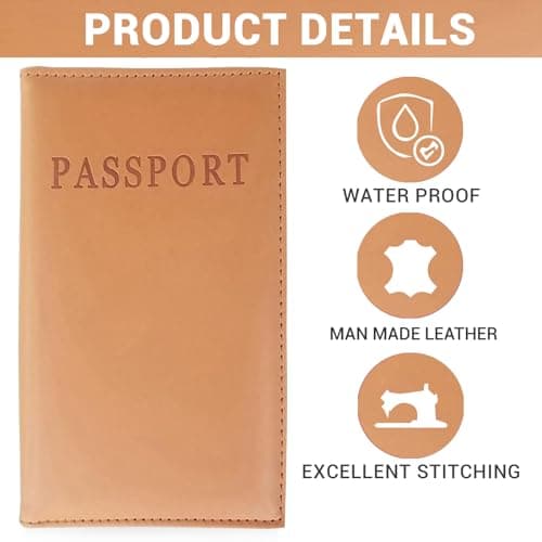 FATASH Passport Holder, PU Leather Cover, Waterproof Travelling Essentials Case for Document, Tickets, Boarding Pass, Business Cards Organizer Wallet for Men & Women - Khaki — view 3