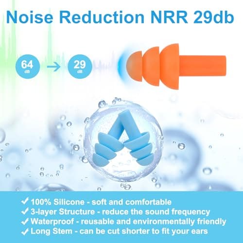 Ear Plugs for Swimming,Sleeping Noise Cancelling,Snoring,Shoting,Working, Reusable Silicone Earplugs, Super Soft Ear Plug for Noise Reduction, Ears Protection (6 Colors) — view 2