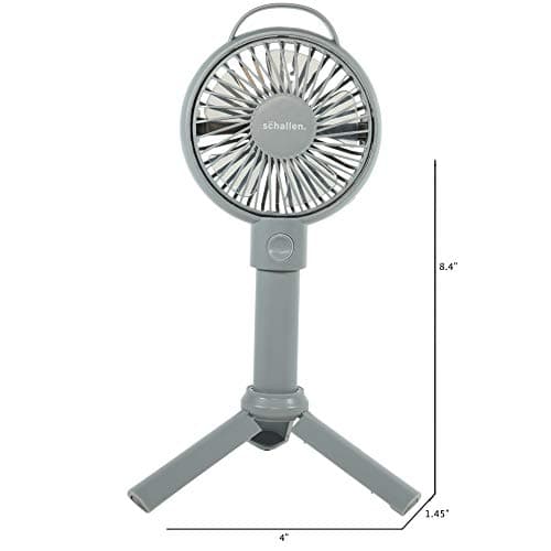 Schallen Rechargeable Battery USB Electric Handheld Portable Travel and Tripod Desk Table Small Mini Air Cooling Fan (Grey) — view 4