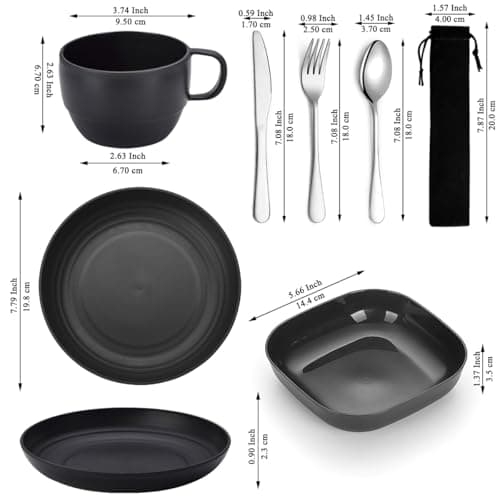 Camping utensils set, ReaNea Camping Plates And Bowls Set With Coffee Mug, Travel Cutlery Set Include Spoon, Fork, Knife for Home, Poolside, Outdoor, Picnic, Camp — view 2