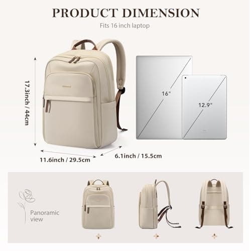 GOLF QUALITY Travel Backpack for Women Waterproof Carry On Bag Business Weekender Hiking Multilayer Laptop Bag,16 Inch, Upgrade-apricot, 16 Inch, Modern — view 4