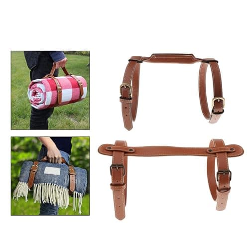 ulafbwur Blanket Belt Carry Strap Elastic Adjustable Faux Leather Handle Wide Application Blanket Carry Strap for Home Blanket Belt Rug Carrier — view 4