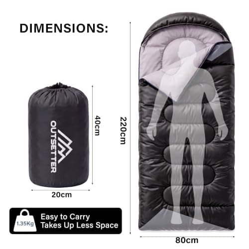 Sleeping Bags for Adults 3 Season Backpacking Lightweight Waterproof Cold Weather Sleeping Bag for Kids Warm Camping Hiking Outdoor Travel Hunting with Compression Bags Black — view 2