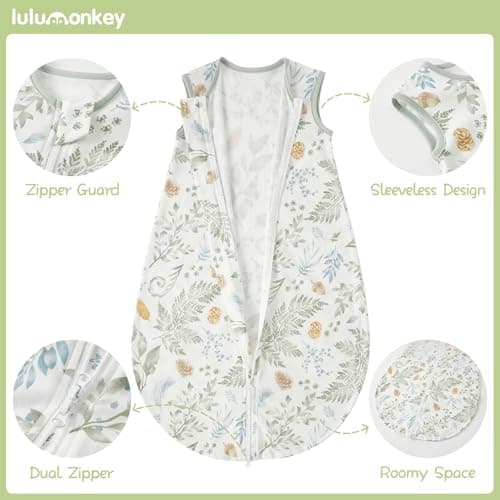 LULUMONKEY 0.5 Tog Baby Summer Sleeping Bag 6-18 Months, Soft Cotton Newborn Sleep Sack Baby Wearable Blanket, Forest — view 4