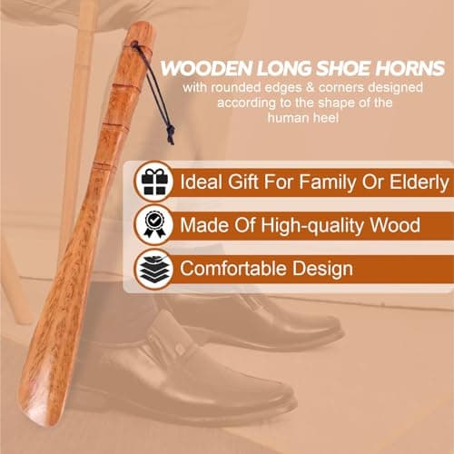 HIFSA Wooden Shoe Horn 33 Cm Long Lazy Shoe Horn Comfortable Shoe Lifter Suitable for Seniors Kids Boots Men Women Elderly Pregnancy Boots Tennis Shoehorn Accessories (50 cm) — view 4