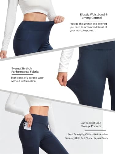 TMEOG Womens Fleece Lined Leggings with Pockets Navy,M — view 5