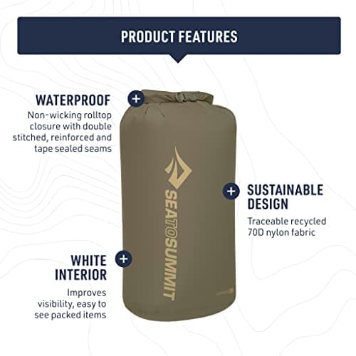 Sea to Summit - Lightweight Dry Bag XL 20L - Waterproof Storage - Roll-Top Closure - Recycled Fabric - Base Lash Point & D-Ring - For Backpacking & Kayaking - 27.1 x 23.4 x 47.8cm - Olive Green - 91g — view 4