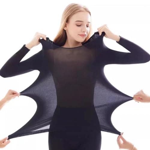 OMEIU Store Women Ladies Thermal Underwear Set Soft Winter Warm Large Elasticity Special heat self body shaping Base Layer Tops & Leggings (Black, L(UK6-UK14)) — view 4