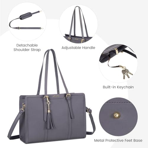 LOVEVOOK Laptop Bags for Women 15.6 inch Leather Handbags Large Tote Bag with Compartments Ladies College Teacher Work Bag Waterproof Shoulder Cross Body Bag for Office Business School Shopping — view 5