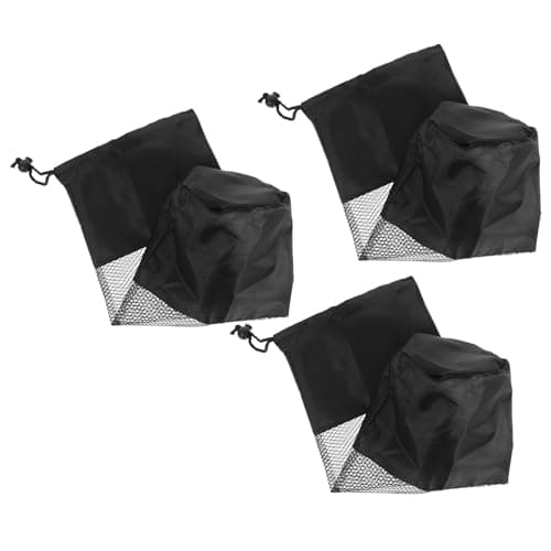 Tofficu Yoga Mat Mesh Drawstring Storage Bags 3pcs Black Canvas