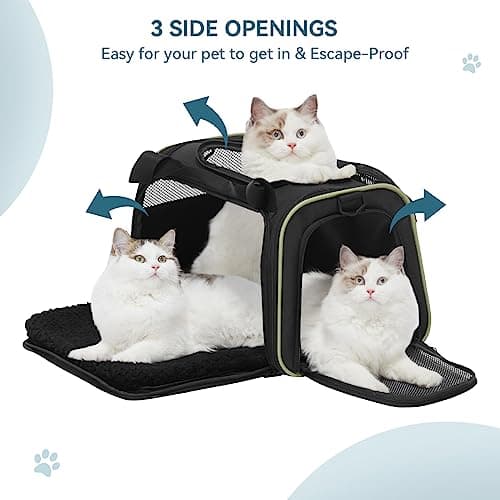 PETSFIT Cat Carrier for Kitten, Pet Carrier Airline Approved with Extendable Mat, Cat Travel Carrier Under 12 Lbs, Black — view 5