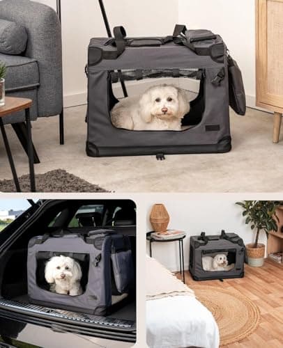 lionto Foldable Dog Crate for Travel and Car, 60 x 42 x 44 cm, Grey — view 2