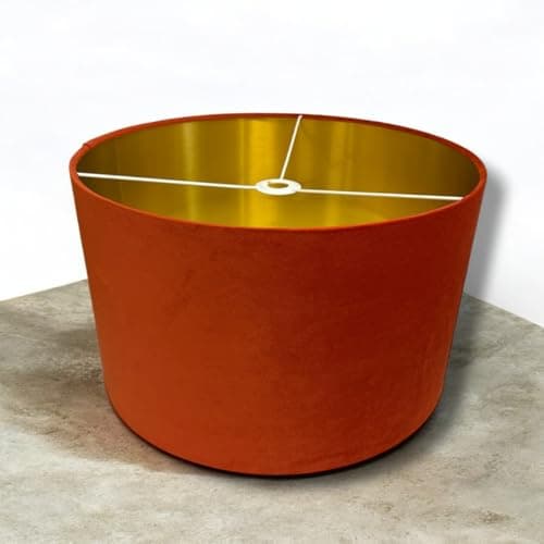 Plush Velvet Lampshade for Ceiling Shade, Table, Floor Lampshade with Brushed Gold Lining Handmade in The UK. (Orange, Diameter 30 x 20cm Height) — view 4