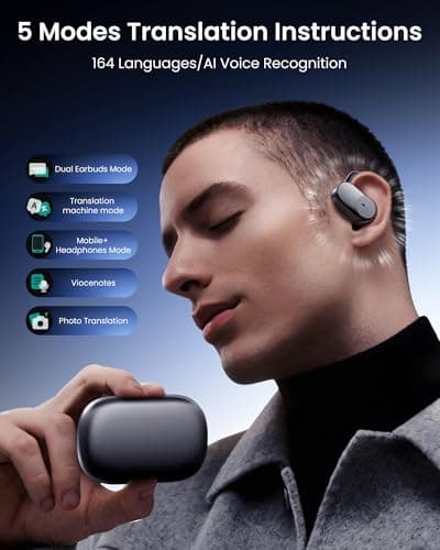 AI Translation Earbuds, Real-Time Translator Earphones with 164 Languages, Bluetooth 6.0 Open Ear Wireless Headphones, Translation/Music/Calls, Long Battery Life for Travel, Business & Learning — view 4
