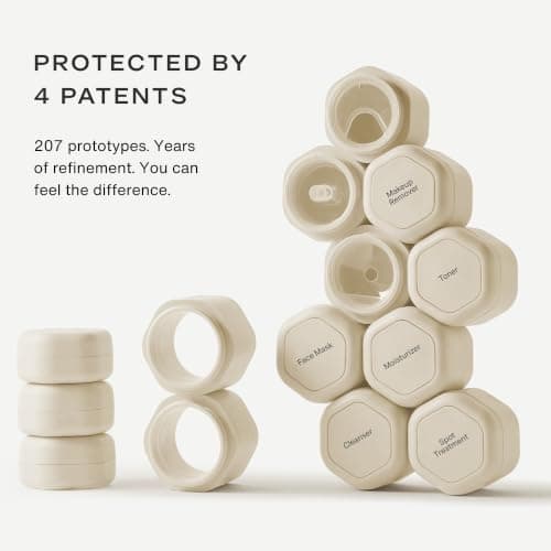 Cadence Travel Containers - Full Skincare Set - Magnetic Travel Capsules - 2 Small (0.56oz), 4 Medium Capsules (1.32oz), & Extender (1.43oz) with Multiple Labels for Better Organization - Sand — view 2