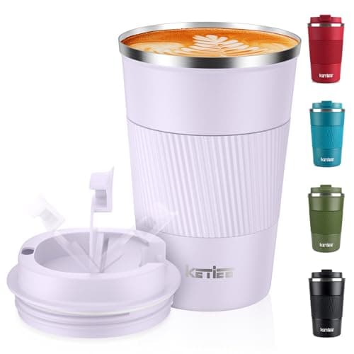 KETIEE Travel Mug Insulated with Leakproof Lid, Reusable Double Walled Coffee Cup, Stainless Steel for Hot Cold Drinks, 380ml Light Purple