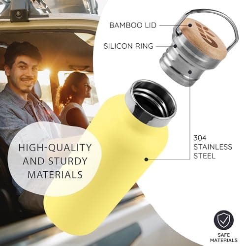Bambaw Stainless Steel Insulated Water Bottle 1l, Metal Water Bottle 1l Stainless Steel, Double-Walled, Reusable & Leak-Proof, Wide Mouth, Easy to Clean & Great for Travel (Yellow Beam) — view 2