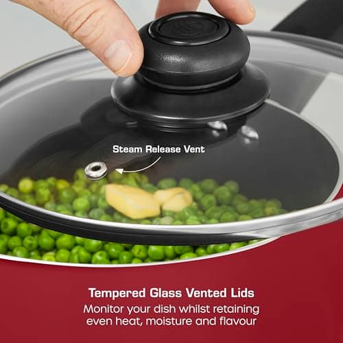 Swan Townhouse 3 Piece Saucepan Set with 16/18/20cm Saucepans, Non-Stick Ceramic Coating, Bakelite Handles, Oven Safe, Red — view 5
