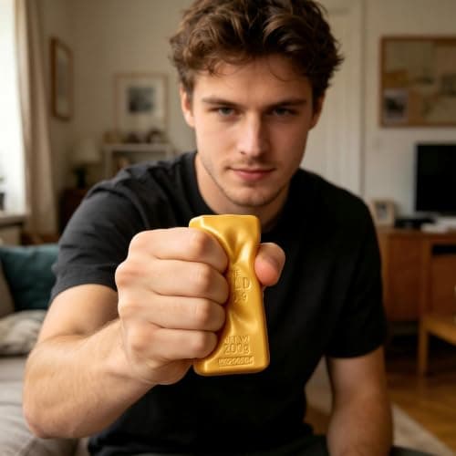 Butter Squishy, Gold Bar Shaped Stress Relief Toy, Soft Squeeze Fidget Toy — view 3