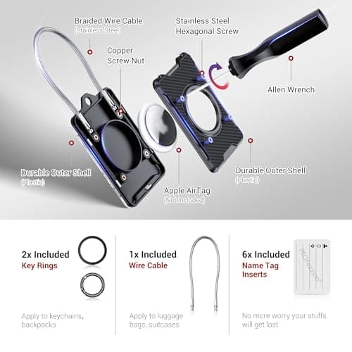 PROfezzion Luggage Tag AirTag Holder with Wire Cable Key Ring Name ID Cards — view 2