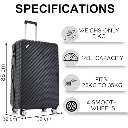 FLYMAX 32" Extra Large Suitcase 4 Wheel Lightweight Suitcases Luggage Hard Shell ABS Travel Case Hold Check in Fits 23kg - 35kg + 3 Digit Lock + 1 Year Warranty 125 Litre Capacity — view 2