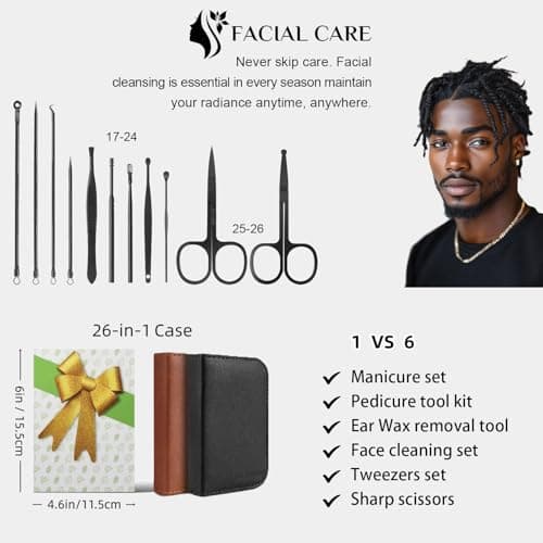 26Pcs Manicure Set Pedicure Kit for Men Women grooming, Black — view 3