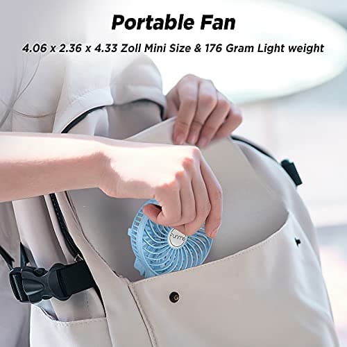 Funme Mini Handheld Fan USB Electric Portable Fan Outdoor Rechargeable Personal Fan Battery Powered 180° 3 Speeds Foldable Desk Fan Cooling for Desktop School Office Home Travel Camping - Blue — view 2