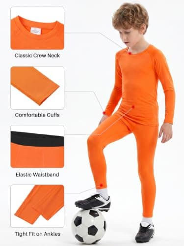 Hotfiary Kids Boys Thermal Base Layer Set Football Skin, Orange, 9-10Y — view 6