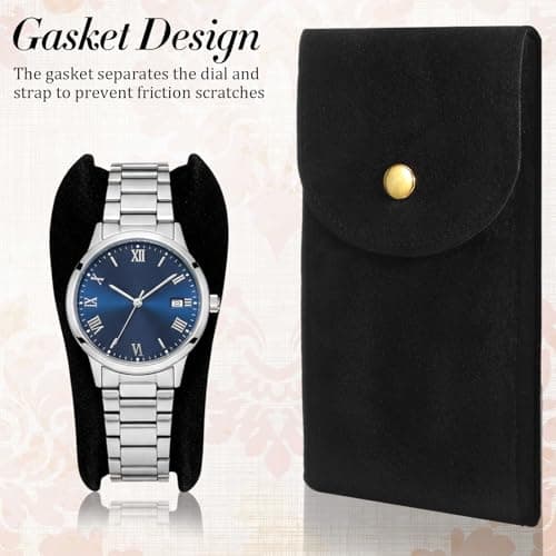 Elegaperma 2pcs Watch Pouch Velvet,Soft Watch Travel Pouch with Snap Button — view 3