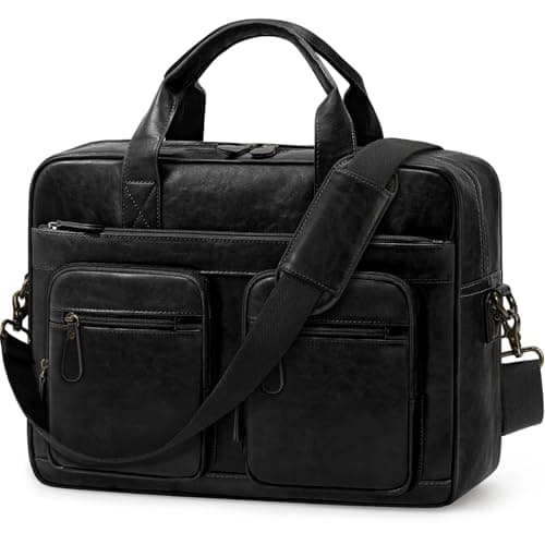 RAINSMORE Messenger Bags for Men Vintage Briefcase PU Leather Laptop Bag 15.6 Inch Satchel Bag for Work Business Office College Trip School Black/Brown/Dark Brown Black